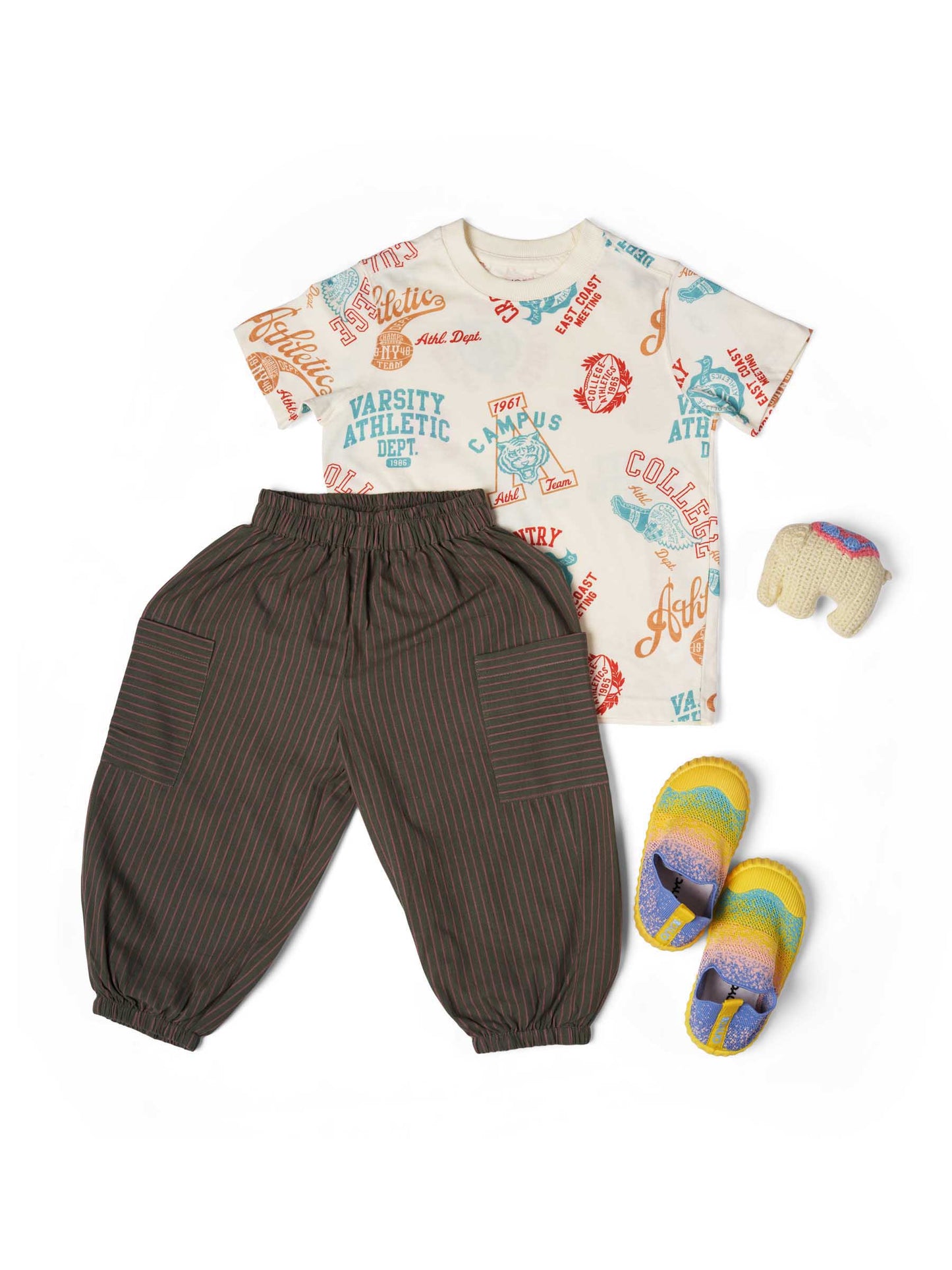 Dawn to Dusk Pants in Olive Green and Pink Stripes