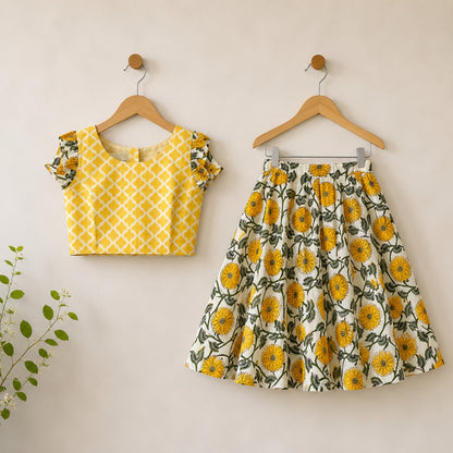 Phool Ghagra Choli in Yellow