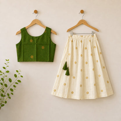Nila Ghagra Choli in Green and Off white