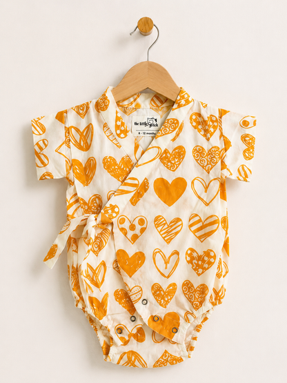 Yellow Hearts Kimono Romper